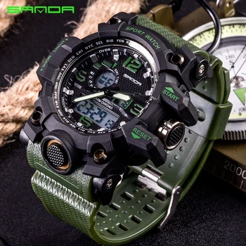 SANDA top luxusné značky G štýl mužov vojenské športové hodinky LED digitálne hodinky nepremokavé pánske hodinky Relogio Masculino