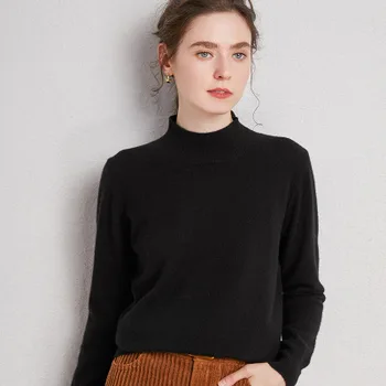 2020 farbou pletený sveter žien T-shirt jar a na jeseň vysoká krku T-shirt long sleeve