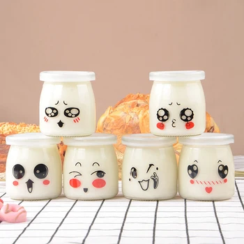 6pcs 150/200 ml Jogurtu Pohár Výraz Tváre Puding Fľaše Cartoon žiaruvzdorného Skla Jelly Jogurt Jar (Random Pattern)