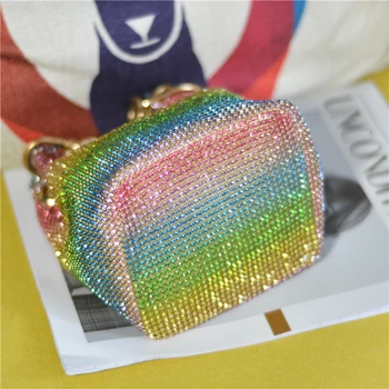 Crystal Mini Vedro Taška pre Ženy Multicolor Drahokamu Korálkové Dámske Kabelky 2020 Luxusné Bling Taška cez Rameno Strany Kabelky X90H
