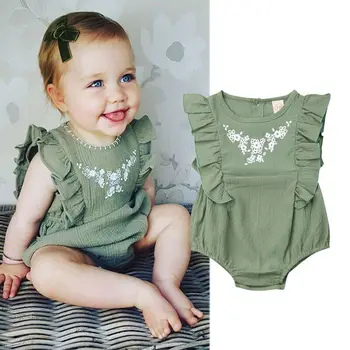0-24M Novorodenca Dieťa Batoľa Dievča Kombinézu Zelená Jumpsuit Jeden kus Oblečenia Lete Ležérne Oblečenie Playsuit Dieťa Telo Oblek