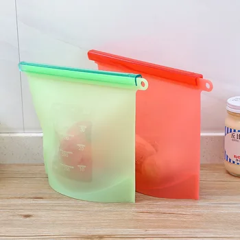 Opakovane silikónové potravín taška Silikónové ziplock tašky Chladnička potraviny v mrazničke tašky 1000 ml mlieka, ovocie, mäso čerstvé zapečatené skladovanie tašky