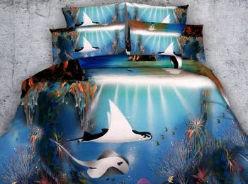 4/6pcs olejomaľba štýl prestieradlá tichom manta ray obliečky Kráľ Queen size posteľou nastaviť 3D more posteľná bielizeň modrá obliečky