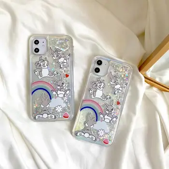 Roztomilý Rainbow rabbit Conch Shell Telefón puzdro Pre iPhone, 11Pro, max SE 2020 XR XS 7 8 Plus 11 Dynamické Kvapaliny Quicksand TPU+PC kryt