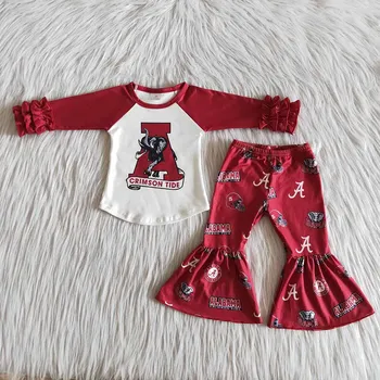 RTS Tím Dizajn, Baby, Dievčatá Módne Námrazy Dlhý Rukáv Boutique Oblečenie Bell Spodnej časti Nohavice Červenej Slon Deti Oblečenie Sady