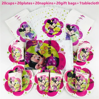81Pcs Disney Minnie Mouse Tému Jednorázový Riad Dizajn Deti Narodeninovej Party Papier Doska+Pohár+Obrúsok+Candy Darčekové Tašky Dodávky