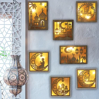 Eid Mubarak LED Drevené Závesné Svietidlo Eid Stenu Decor Islamskej Strany Moslimských Dodávky Kareem Ramadánu A Eid Dekorácie Pre Domov