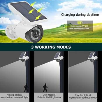Falošné Kamery Slnečné Svetlo 8 LED Snímača Pohybu Vodotesný 3 Režimy Vonkajšie Lampy Solárne Led 180 Stupňov Rotácie Infračervený Senzor Svetla