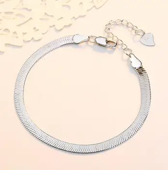 Kórejský Minimalistický Reálne 925 Sterling Silver Had Ploché Stierače Reťazca Kúzlo Náramok pre Ženy Strany Šperky Darček k Narodeninám