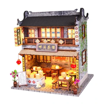 1/24 DIY Mini Dom Ručne Zmontované Hračka domček pre bábiky Čínsky Teahouse Miniatúrne Domov Model Narodeninám Darčeky pre Chlapcov a Dievčatá