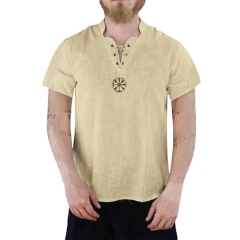 Plus Veľkosť tričko Mužov Bežné Farbou Obväz V Krku Krátky Rukáv Výšivky Bavlnená posteľná Bielizeň Stručný Priedušná Pohodlné Tričko Voľné