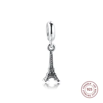 Veľkoobchod 925 Sterling Silver Eiffelova Veža Visieť Korálky zobrazili kľúčové tlačidlá pre Šperky, Takže sa Zmestí Originálne Náramky DIY Zistenia Berloque