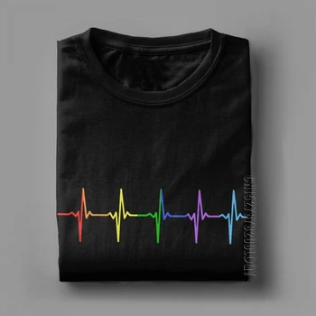 Rainbow Pulz Hearbeat LGBT Mužov Tričko Gay Pride LGBTQ Lesbické Vintage Bavlna Mužské Tričko Basic Tees O Neck T-Shirt Tlačené
