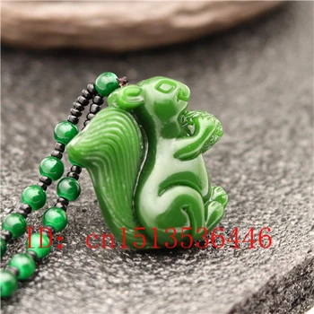 Vyrezávané Veverička Jade Prívesok Prírodné Čínske Zelené Korálky Náhrdelník Kúzlo Jadeite Módnu Šťastie, Amulet Dary