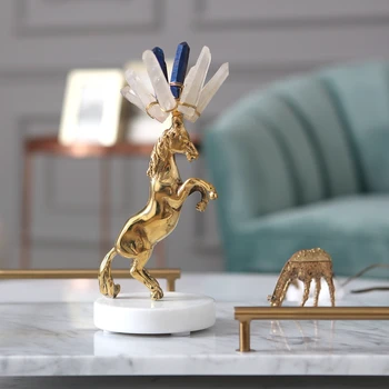 Zlato, Meď War Horse Retro Socha Kovové Trofej Mramoru Base Home Decor Art Darček Figúrky Domáce Dekorácie Príslušenstvo