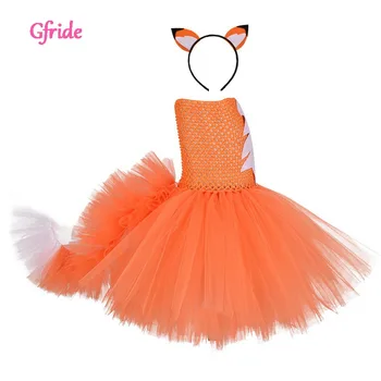 Letné Dievčatká Nové Letné Cosplay Fox TUTU Šaty bez Rukávov Bežné Batoľa Detský Formálnej Strany Orange Roztomilý Chvost Kostýmy