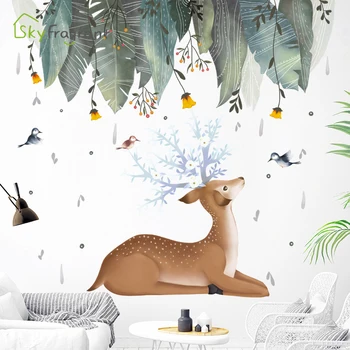 Nordic samolepky na stenu jeleň listy malé, čerstvé nálepky domova obývacia izba, spálňa decor samolepiace nálepky miestnosti dekorácie
