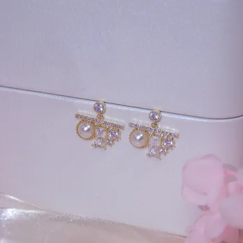 Luxusné Kubický Zirkón CZ Pearl Stud Náušnice pre Ženy Japonský&Kórea Nový Štýl 14K Skutočné Zlato Náušnice