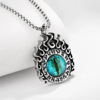 Modrá Mačacie Oko Kameň Angel Eye Príveskom Vykladaným Náhrdelník Mužov Náhrdelník z Nehrdzavejúcej Ocele Plameň Prívesok Accessorie Strany Šperky