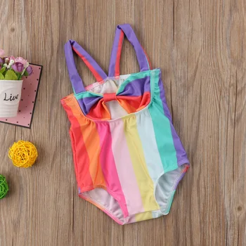 Pudcoco Baby Girl Rainbow Pruhy Plavky 2020 Nový Roztomilý Bustbow Jednodielne Plavky Leto, Pláž, Kúpanie Oblek Plávanie Oblek Hot