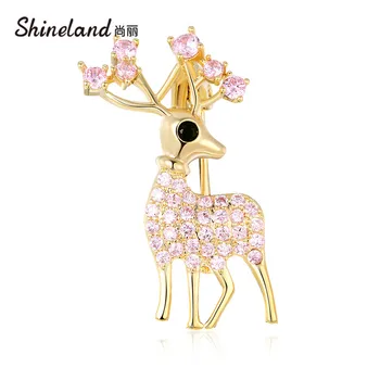Shineland Nádherné Módne Roztomilý Malý Jeleň Brošňa pre Ženy, Žltá, Ružová Crystal Zvierat Brošňa Pin Kabát Príslušenstvo Deti Darček