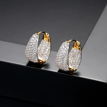 FXLRY Hot Predaj Zlatá Farba Luxusné Cubic Zirconia Hoop Náušnice, Módne Šperky Pre Ženy Strany Zásnubný dar