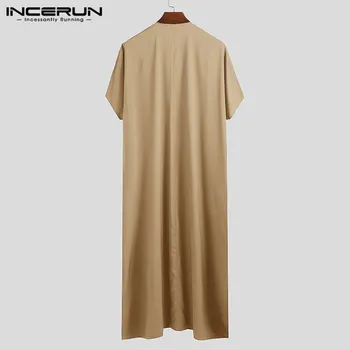 INCERUN Jubba Thobe Mužov Islamskej arabčina Kaftan Pevné Krátky Rukáv Voľné Vintage Šaty na Blízkom Východe Abaya Moslimské Oblečenie Plus Veľkosť