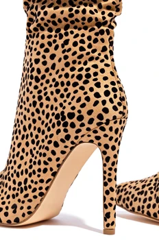 Ženy Stehna Vysokom Podpätku Topánky Stiletto Päty Leopard Úsek Ponožka Slip-on Topánky Zimné Sexy Lady Nad Kolená Striptérka Topánky 2020