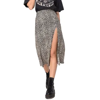 Ženy Lete Split Leopard Sukne 2020 Zelená Módne Dlhé Sukne Sexy Ženy, Streetwear Voľné Lady Oblečenie Black Polovici Teľa Sukne