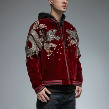 Nový Čínsky štýl, ťažký priemysel, vyšívané dragon bunda na jeseň a v zime hrubý kabát príliv značky mužov osobnosti bunda