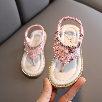 ULKNN 2021 Lete Nové Dievčatá Drahokamu Remeň Sandále kórejský Žena Dieťa Princezná Topánky Rímske Sandále A Papuče
