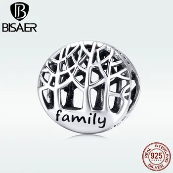 BISAER Family Tree Korálky 925 Sterling Silver rodokmene zobrazili kľúčové tlačidlá vhodné pre DIY Ženy Náramky 925 Silver Šperky ECC1144