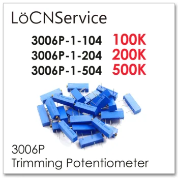 LoCNService 50PCS 3006P 100K 200 TISÍC 500 Orezávanie Potenciometer Vyrobené v Číne Vysokej kvality 3006P-1-104 3006P-1-204 3006P-1-504
