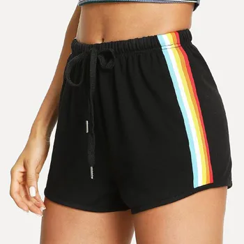 Šortky dámske Letné Športové Elastické Šortky Rainbow Tlače Šport Elastické šortky ženy Pláži Vysoký Pás Streetwear plus veľkosť krátke