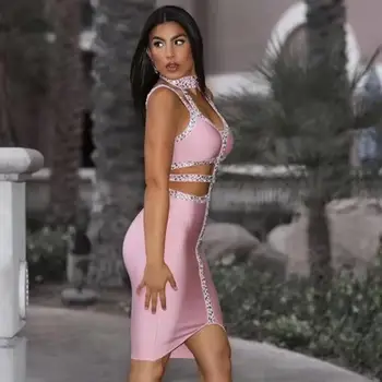 Ailigou 2020 Módny, Elegantný Korálkové Sexy tvaru Štrbinou Backless bez Rukávov Veľkoobchod Celebrity Strany Bodycon Rayon Obväz Šaty