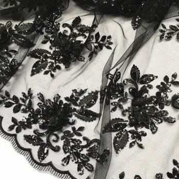 Black Red 3D Sequin Kvetinové Výšivky, Čipky Textílie Šaty Zobraziť Oblečenie DIY Šitie RS2469