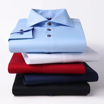2021 Nové Jeseň Podnikanie Mužov Bežné jednofarebné Tričko Slim-fit, Non-iron Módne Dlhým rukávom Biele Tričko Mužské Oblečenie Značky