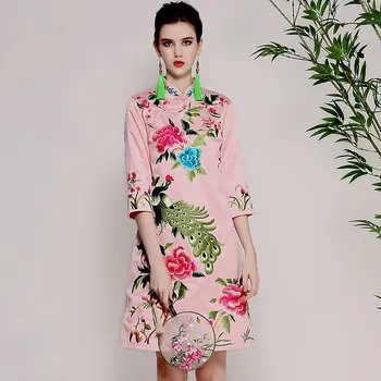2021 luxusné strany moderné kvetinové výšivky qipao šaty pre ženy lady