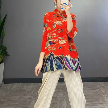 LANMREM Čínsky štýl, skladaný oblečenie veľkosť dámske voľné sedem-sleeve stand golier topy 2021 jar nové T-shirt 2A196