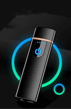Turbo Volfrámu USB Zapaľovač Voľný Laserové Logo Dotyk-senstive Prepínač Elektronické Plazma Ľahšie Super Tenký Cigaretový Zapaľovač