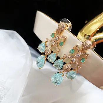 SINZRY nové elegantné Kubický zirkón waterdrop strapec vintage palác visieť náušnice pre ženy, luxusné svadobné šperky
