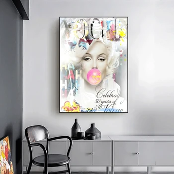 Vogue Marilyn Monroe Fúkať Bubliny Balón Umelecké Plátno Tlačiť Maľovanie Na Stenu Obraz Moderného Obývacej Miestnosti, Domáce Dekorácie Plagát