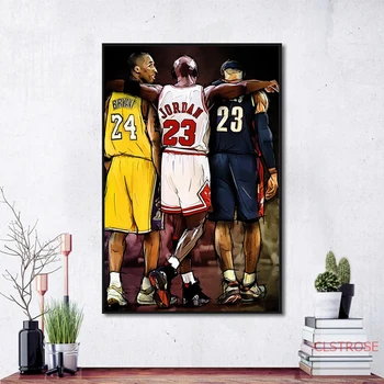 Kobe Bryant LeBron James Basketbalová Hviezda Plátno na Maľovanie Škandinávskych Wall Art Obrázkov Vytlačí a Plagáty pre Obývacia Izba Dekor