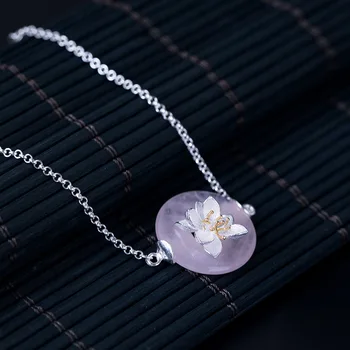 925 Sterling Silver Prírodné jade Lotosový Kvet Kúzlo Náramky Pre Ženy Čína Vintage Lady Party Šperky flyleaf