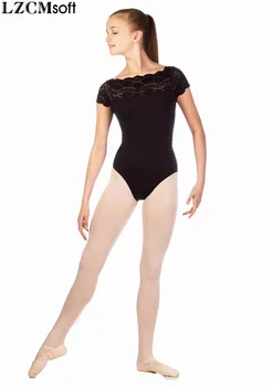 LZCMsoft Dievčatá Čipky Čierny Trikot Pre Gymnastiku Dieťa Spandex Nylon Krátke Rukávy Balet Obleky Dancewear Výkonu Tímu