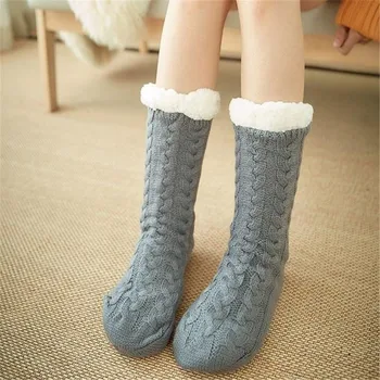 V Dverami Ženy/Muži Thermal Fleece Ponožky Elastickej Zime Teplé Čierne Poschodí Cashmere Hrubé Ponožky Anti-slip Dlhé Bavlnené Ponožky