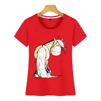 Topy T Shirt Ženy Zábavné Nórsky Fjord Kôň O-Krku Vintage Bavlna Žena Tričko