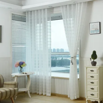 Moderné Pevné Biele Kockované Priesvitné Závesy pre Obývacia Izba Okno Ošetrenie Tylu Závesy pre Spálne Bavlnená posteľná Bielizeň Voile Závesy