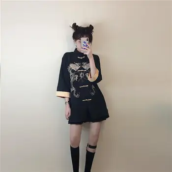 Vintage preppy štýl gothic lolita tričko výšivky čínsky štýl tlačidlo viktoriánskej tričko kawaii dievča lolita top loli cosplay
