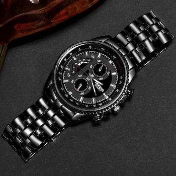 Nové Mužov Quartz Hodinky Plné Oceľové Relogio Masculino Luxusné obchodné náramkové hodinky z nerezovej ocele, Čierne Hodinky pánske erkek kol saati